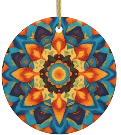 Weihnachten Keramik Rund Anhänger Hängend - 7,4 cm WHJSHOP Kaleidoskop Mandala Muster Dekoration Glatt