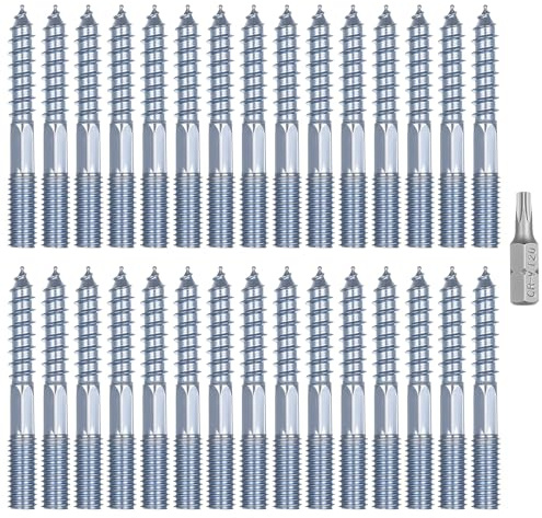 40 Stück Stockschrauben M6 x 60mm, Torx Stockschraube Gewindestange, Doppelgewindeschrauben für Holzverbindungen, Doppelseitige Dübelschrauben Wandmontage mit Torx-Bit (M6 x 60 mm 40 Stück)