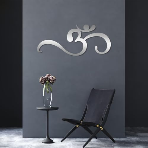 Wanddeko aus Metall OM, OM-Dekor, Zen-Yoga-Raumdeko, OM-Symbol, Yoga-Deko, Namaste, Geschenk für Yoga-Liebhaber, Spirituelle Geschenke, (Silber, 60 x