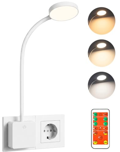 BrightArk Leselampe Bett Steckerlampe LED Wandleuchte mit Fernbedienung | Leselampe Steckdosenlampe Dimmbar 3 Farbtemperaturen (3000K-5000K) für für Bettkopf, Schreibtisch