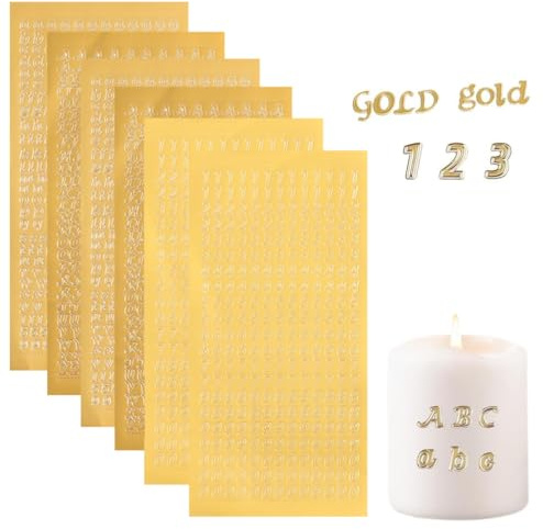 KAFZEL 6 Stück Wachsbuchstaben Für Kerzen gold, Buchstaben-Setset Groß- Und Kleinbuchstaben，Zahlen Zum Beschriften Von Glatten Flächen Wie Kerzen Zur Taufe Kommunion Oder Hochzeit