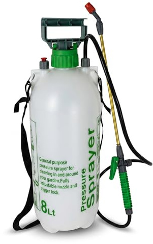 Pulverizador a presion de Agua 8L para Plantas JAMAX – Botella Pulverizadora Presión Manual, Ideal para Jabón Potásico, Herbicida y Cuidado de Jardín | Sulfatadora Manual (8 litros)