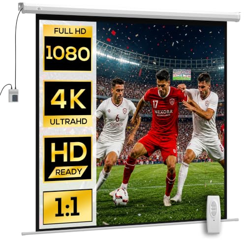 HOMCOM Pantalla de Proyector Eléctrica 92 Pulgadas Control Remoto Blanco | Pantalla de Proyección, Formato 1:1, HD 4K, para Interior y Exterior, Eventos Deportivos, Cine en Casa, Oficina