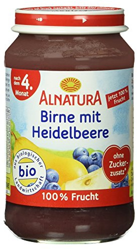 Alnatura Bio Birne-Heidelbeere, glutenfrei, 6er Pack (6 x 190 g)