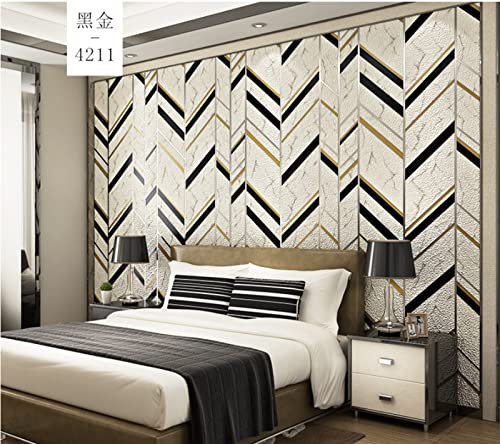 Schwarzes Gold Vliestapete Moderne Minimalistische Beflockung Tapete 3D Geometrische Streifen Tapete für Wohnzimmer Schlafzimmer TV Hintergrundwand - 0,53 m x 9.5 m
