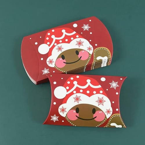 24/12 Stück Weihnachten Kissenform Pralinenschachtel Frohe Weihnachten Kraftpapier Geschenkbox Verpackung Kinder Gefälligkeiten Frohes Neues Jahr Weihnachten 2023-H, 12 Stück, 11,8 x 7,4 x 2,5 cm