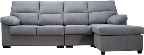 SHIITO - Divano a 4 posti con Chaiselongue modello Neira | Relax e comfort massimo | Elegante e compatto | Legno di pino e pannello truciolato, grigio, grande 265 cm di larghezza, legno di pino