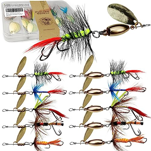 VMSIXVM Trout Lures Rooster Bait Tail Fishing Spinnerbaits, Brass Hard Metal Spinner Baits Trout Fishing Lures for Bass Salmon Pike Freshwater Saltwater Lake River