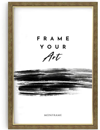 Monframe Bilderrahmen Bellevue - 70x100 cm - Gold gewischt - Posterrahmen mit Acrylglas - MDF Holz Rahmen