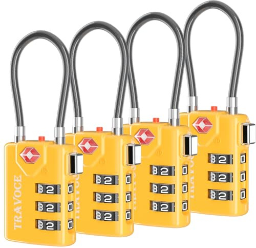 Search Alert - Serrature a combinazione da viaggio approvate dalla TSA per valigie, armadietti della palestra, cassetta degli attrezzi, zaini, confezione da 1, 2, 4, 6 e 10 pezzi (giallo, 4 pezzi)