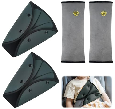 2 Ajusteurs de Ceinture de Sécurité pour Enfants, 2 Coussinets de Ceinture de Sécurité, Ajusteur de Ceinture,Housse de Ceinture de sécurité de voiture,Coussin d'épaule,Oreiller de tête,Support de Cou