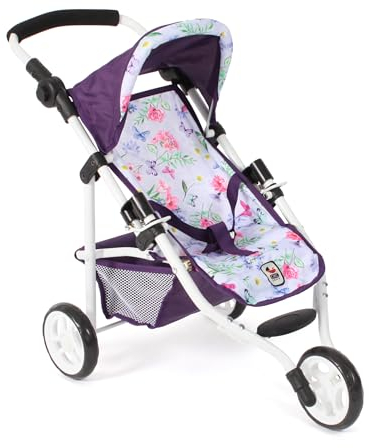 Bayer Chic 2000 - Puppenbuggy Lola, Kinderwagen für Puppen bis ca. 50 cm Größe, Jogging-Buggy, Puppenjogger, Puppenwagen, Flowers, lila, 612-73