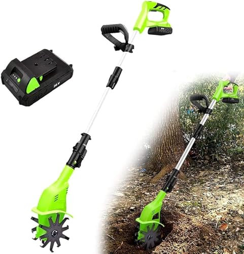JSY Escarificadores Rototiller inalámbrico, cultivador de Suelo eléctrico de Mano de 20V con batería Recargable y Cargador Cultivadores rotativos, Jardines, Campos