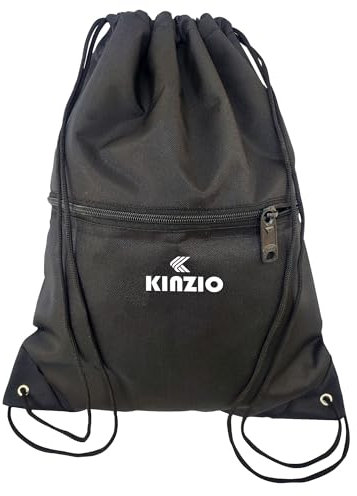 KINZIO Turnbeutel Wasserdicht Sportbeutel (Größe 42 x 34 cm), Kordelzug Tasche Gymsack Hipster Reiserucksack Beutel mit Kordelzug Rucksack Mehrfarbig für Männer, Frauen und Kinder (Schwarz)