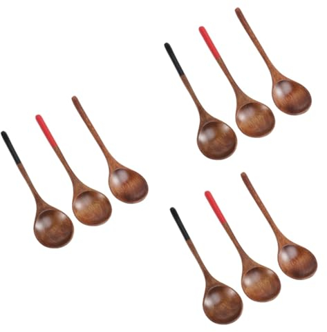 Cabilock 9 Piezas cuchara de madera ecológica cuchara de ensalada cuchara de uso diario familiar cuchara de miel cuchara japonesa puchero cucharon cuchara sopera de madera