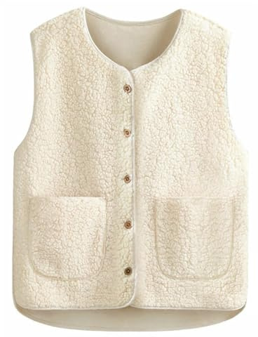 Henjunu Gilet Polaire Sans Manche Femme, Manteaux Sans Manches avec Poches Gilet Chaud Blanc Taille M