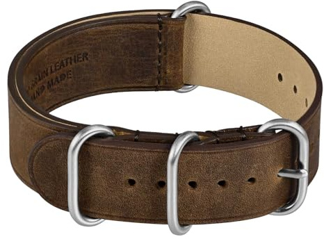 WOCCI Vintage Leder Uhrenarmband, Einteiliges Ersatzarmband für Herren, Top Grain Leder, Gebürstete Hardware, Bandbreite 18 mm 20 mm 22 mm