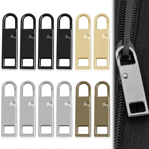 WHYCNJL 12 Piezas Cremallera,Tiradores De Cremallera, Zipper Para Cremallera, Reparar Cremallera, Tirador De Cremallera,Metal Cremallera, Repuesto, Para Ropa, Mochilas, Maletas y Manualidades