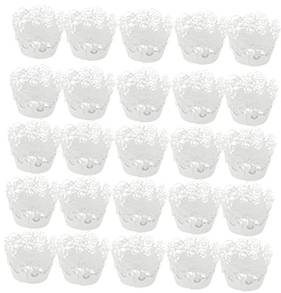 PAMINGONO 25pièces Caissettes à Papier Décorations Élégantes Pour Gâteaux Muffins Et Desserts Design Découpé Pour Mariages Et Fêtes Blanc
