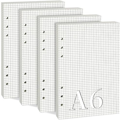 XSHAO® Ringbucheinlagen A6, 180 Blätter A6 Ringbuch Nachfüllpapier A6 Nachfüllpapier 6 Loch A6 Nachfüllpapier Kariert, für A6 Notizbuch Tagbuch Skizze Malerei