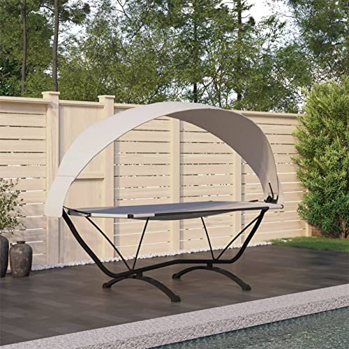 Xichuzi Sonnenliege mit Dach, Gartenliege, Sonneninsel, Liege, Doppelliege, Gartenbett, Hängebett, Gartenmöbel, Outdoorbett, Creme Stahl und Oxford-Gewebe