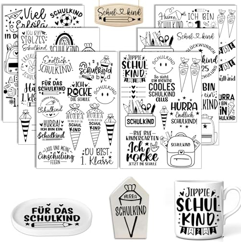 Rub On Pegatinas para iniciación escolar, 6 unidades, tamaño A5, Rub On Folio de transferencia, frases para Raysin, para muebles, vidrio, madera, álbumes de recortes, manualidades, decoración