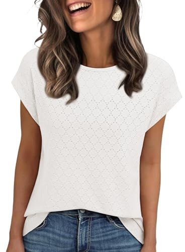 Eniloyal T Shirt Damen Rundhals Sommer Bluse Elegant T-Shirt Locker Oberteil Casual Kurzarm Tshirts Tunika Top Weiß XL