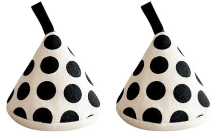 CHENGZI Set di 2 guanti da forno conici resistenti al calore, in cotone e lino, mini presine (nero)