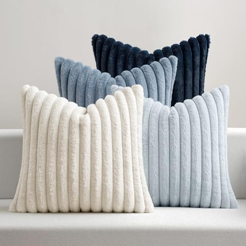 MIULEE Set med 4 örngott 40 x 40 cm supermjuk plysch dekorativa kuddfodral för soffa sovrum och hem moderna fyrkantiga kuddfodral mörkblå serie kudde