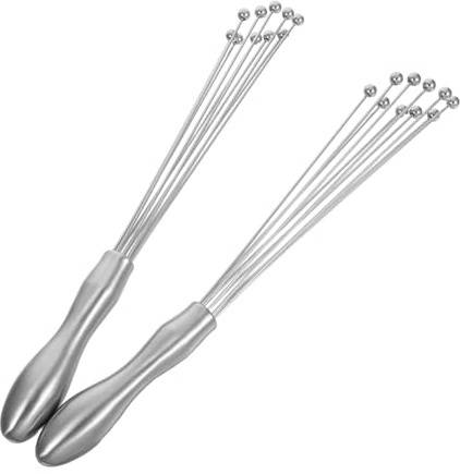Ciieeo 2 pièces Œufs Manuel Inox Poignée Longue Mixeur Boule Acier pour Crèmes Sauces Cuisine Portable sans Électricité