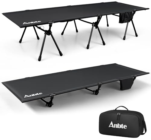 Anbte Lit de Camp 190×70 cm – Lit Camping Pliable Réglable en Hauteur (15/42 cm), Aluminium 7075 Ultra-léger, Charge 180 kg – Lit Pliant Adulte avec Filet de Rangement & Sac de Transport