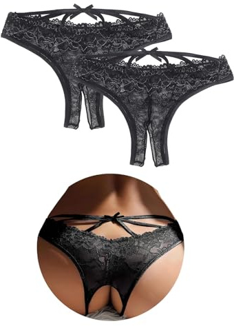 ohyeahlady Tangas Sexy Mujer Abierto Talla Grande Bragas Abiertas de Encaje | Bragas Brasileñas,Cintura Baja Thong,Abierta Entrepierna,Lencería Mujer Curvy,Transparente Encaje,Hot Lingerie