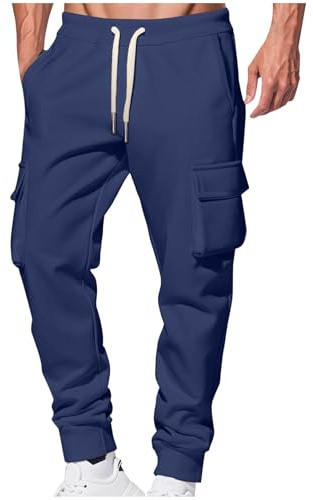 Generico Pantaloni Tuta Cargo Uomo Invernali Cotone Lunghi Pantaloni da Lavoro con Tasche Loose Fit Trekking Pantalone Jogging Palestra Running Sport Pants Felpati Trousers Autunnali Eleganti Casual