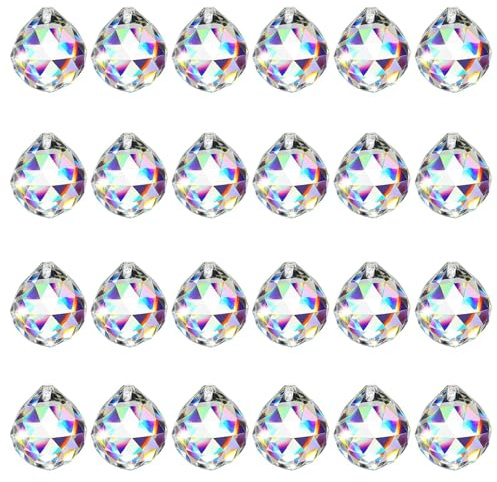 HHXUUAN Sonnenfänger Kristall,24Stück 20mm Prisma Lichtfänger zum Aufhängen | transparent, Regenbogen, Kristallkugel, ohne scharfe Kanten, für Fenster Deko, Feng Shui, Mückenschutz, Hochzeit, Basteln
