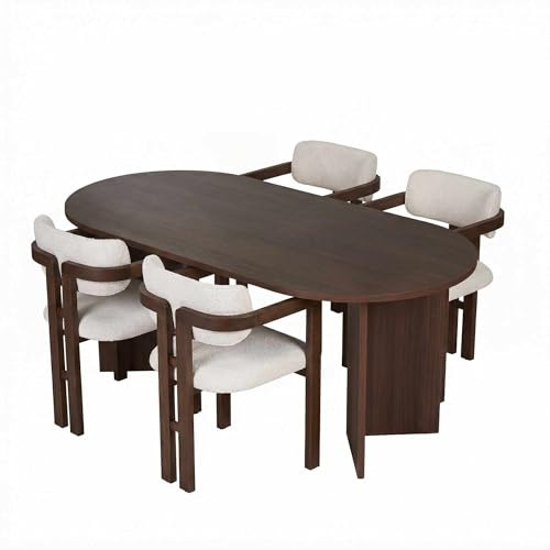 Elegantes 7-teiliges Esstisch- & Stühle-Set, Milano Walnut & Dunkles Walnuss | 100% melaminbeschichtet, leicht zu reinigendes Gewebe, perfekt für Moderne Zuhause