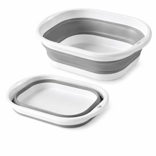 Admygo Collapsible Washing Up Bowl 9L, Portable Foldable Silicone Hand Wash Basin, Space Saving Camping Sink for Travel, Kitchen, Home (Grey, Large)