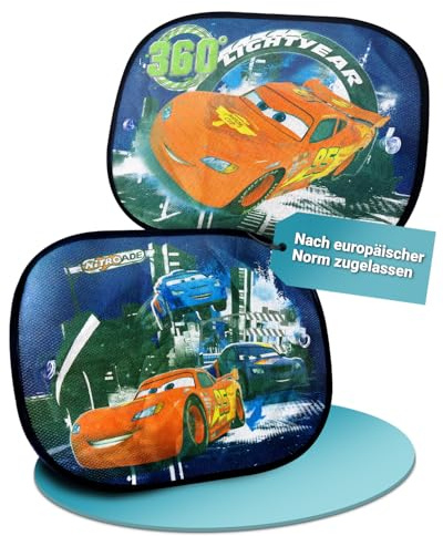 HiTS4KiDS Lot de 2 Pare-Soleil de Voiture pour bébé avec Protection UV - Pare-Soleil pour Enfants avec ventouses - Pare-Soleil pour vitres latérales - Occultant Disney Cars - 44 x 36 cm