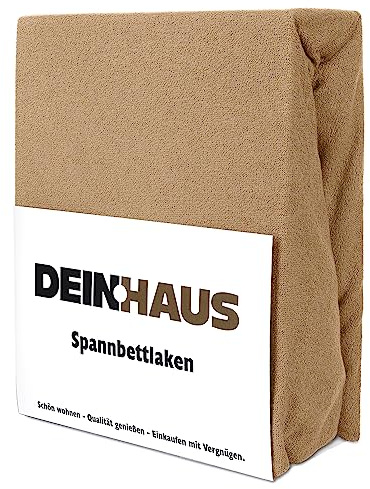 DH DEIN.HAUS Frottee Weiches Spannbetttuch 200 x 220 cm – Baumwolle, mit Gummizug, pflegeleicht, Bettlaken – Farbe: Dunkelbeige