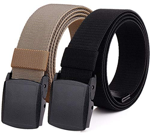 HOANAN 2-Pack Elastic Stretch Belt, Men’s Plus Size No Metal Nylon Tactical Hiking Belt(black/brown-up to 42)