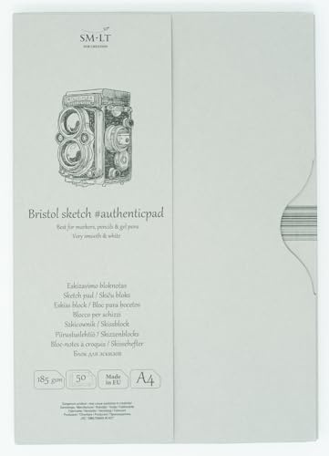 SMLT EA-50 Authentic line A4 Skizzenblock authenticpad, 185 gsm besonders weiß und glatt Bristolpapier, 50 Blatt
