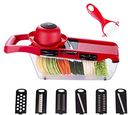 Mandoline Slicer, Vegetable Slicer 7 in 1 Multi-Function Food Slicer Grater Chopper Fruit and Cheese Vegetable Cutter Mandoline Vegetable Slicer with 6 Interchangeable Blades Free Peeler