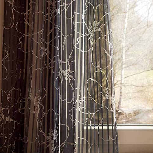 Stoff Meterware - Feiner Vorhangstoff (Blumen Streifen Schwarz)