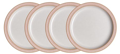 Denby - Elements Sorbet Pink Small Plates Set of 4 - Dishwasher Microwave Safe Crockery 17.5cm - Pale Pink, White Ceramic Stoneware Tableware Side Plates - Chip & Crack Resistant