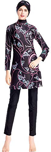 WOWDECOR Muslim Badeanzug für Damen, bescheidenes islamisches arabisches Bademode Burkini Hijab, Schwarz, Tag 4XL (Ref. Bust 42.52)