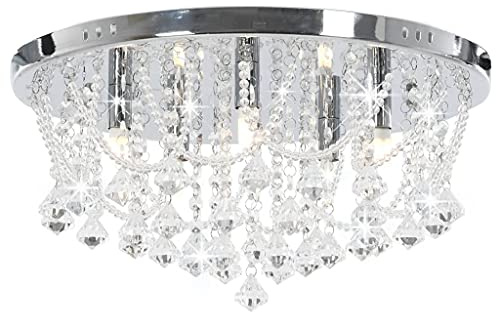 vidaXL Deckenleuchte mit Kristallperlen Kristall Kronleuchter Lüster Decken Beleuchtung Deckenlampe Wohnzimmer Lampe Leuchte Silbern Rund 4xG9 Glühbirnen