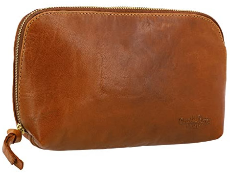 Gusti Waschtasche Leder - Eli Damen und Herren Kulturtasche Kulturbeutel Kosmetiktasche Ledertasche Make-up Tasche Braun