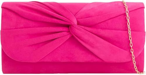 LeahWard Women's Satin Wedding Clutch Bag Large Bow Soft Handbags Evening Purse (Fuchsia Bow)