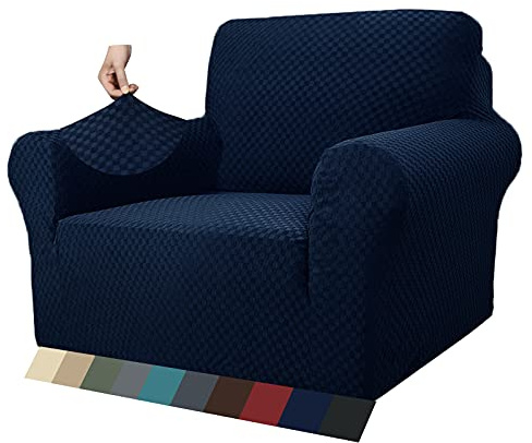 MAXIJIN Jacquard Sessel Wohnzimmer Sesselbezug Stretch für Wohnzimmer rutschfest Stuhlbezug Sofabezug 1 Sitzer für Hunde Haustiere mit Anti-Rutsch-Schäume (1 Sitzer, Navy Blau)