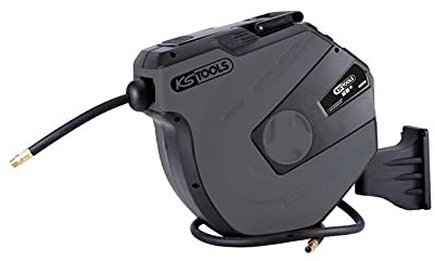 KS Tools - 515.3475 - Carrete de manguera de aire comprimido (15 m, 1/2 pulgadas, con manguera de 13 mm, conexión de 3/8 pulgadas, soporte orientable a 180 °)