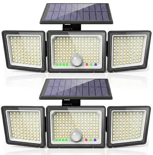 CLAONER Solar Lights Outdoor, Upgraded 286 LED Motion Sensor Security Light with 360° Wide Lighting Angle, Easy to Install, IP65 Waterproof Durable Solar Powered Flood Lights for Outside 2 Pack